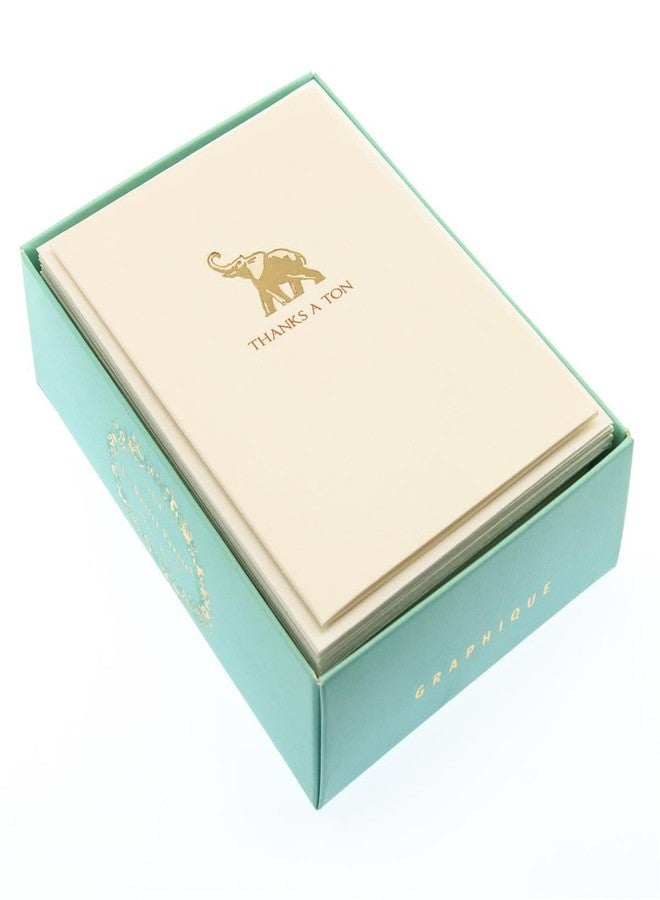 Graphique Elephant La Petite Presse Boxed Notecards - 10 Embossed and Embellished Gold Foil "Thanks a Ton" Elephant Notes with Matching Envelopes, 3.25" x 4.75 - Image 3